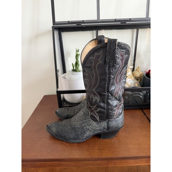 Dan Post USA Made Cowboy Boots Mens 9.5 D Black Gray Elephant Print Snip Toe main image 9